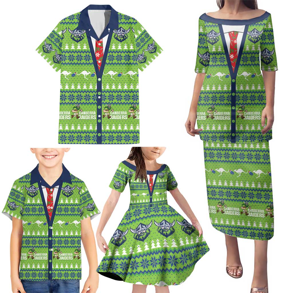 Raiders Rugby Christmas Family Matching Puletasi and Hawaiian Shirt Merry Xmas Canberra Cardigan Style - Aussie Hoodie
