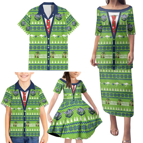 Raiders Rugby Christmas Family Matching Puletasi and Hawaiian Shirt Merry Xmas Canberra Cardigan Style - Aussie Hoodie