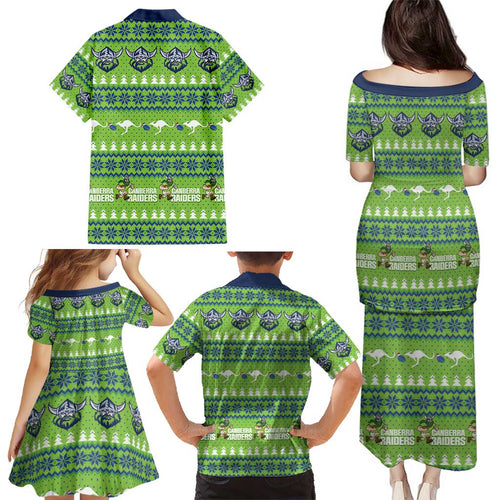 Raiders Rugby Christmas Family Matching Puletasi and Hawaiian Shirt Merry Xmas Canberra Cardigan Style - Aussie Hoodie
