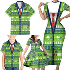 Raiders Rugby Christmas Family Matching Short Sleeve Bodycon Dress and Hawaiian Shirt Merry Xmas Canberra Cardigan Style - Aussie Hoodie