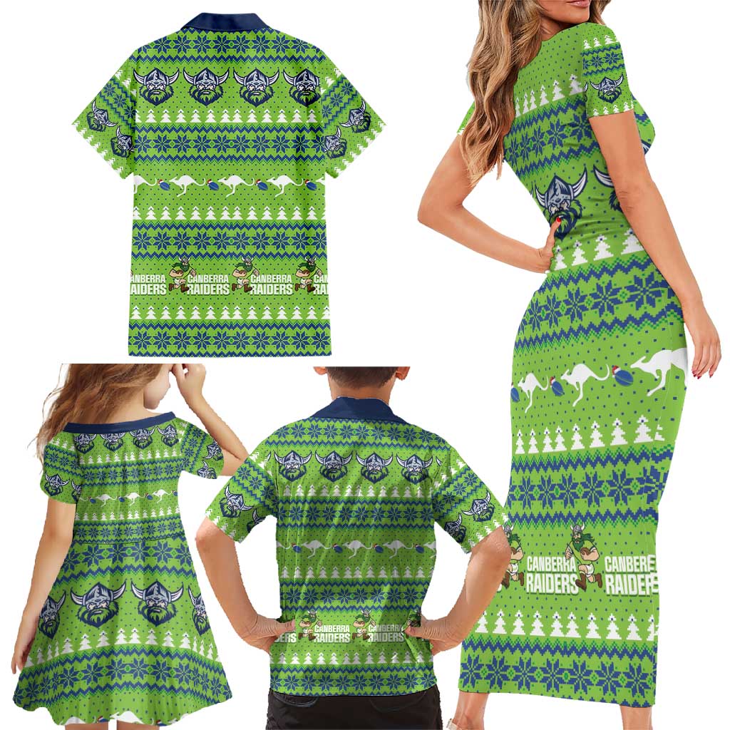 Raiders Rugby Christmas Family Matching Short Sleeve Bodycon Dress and Hawaiian Shirt Merry Xmas Canberra Cardigan Style - Aussie Hoodie