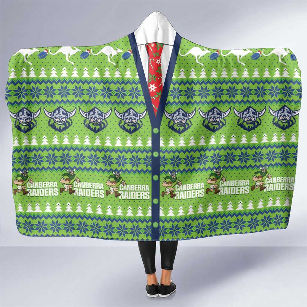 Raiders Rugby Christmas Hooded Blanket Merry Xmas Canberra Cardigan Style - Aussie Hoodie