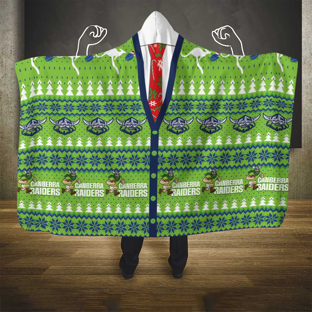 Raiders Rugby Christmas Hooded Blanket Merry Xmas Canberra Cardigan Style - Aussie Hoodie