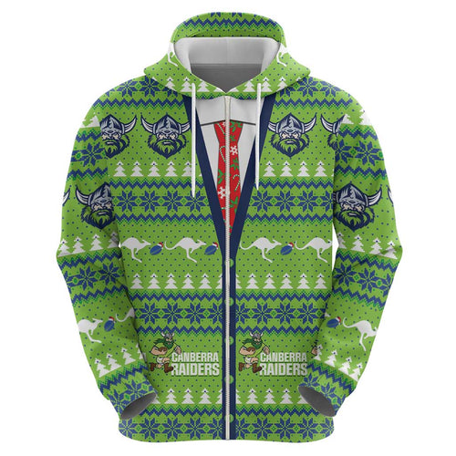 Raiders Rugby Christmas Hoodie Merry Xmas Canberra Cardigan Style - Aussie Hoodie