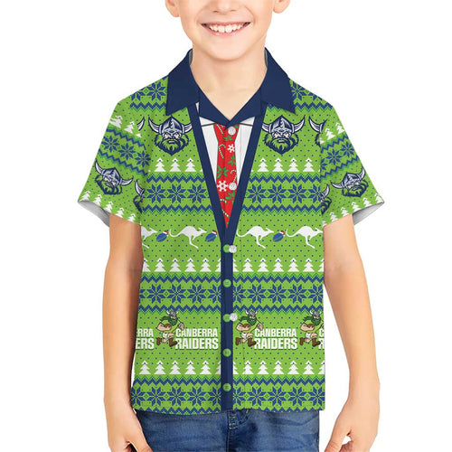 Raiders Rugby Christmas Kid Hawaiian Shirt Merry Xmas Canberra Cardigan Style - Aussie Hoodie