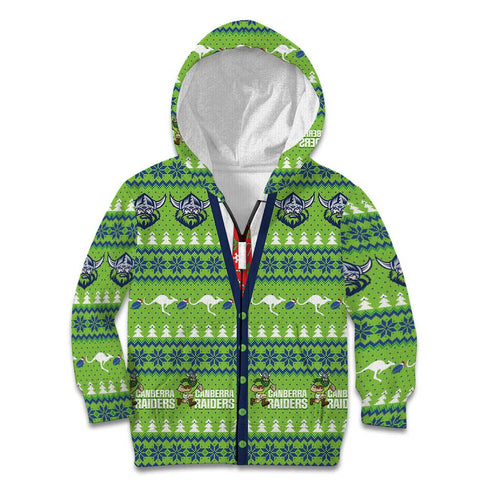 Raiders Rugby Christmas Kid Hoodie Merry Xmas Canberra Cardigan Style - Aussie Hoodie