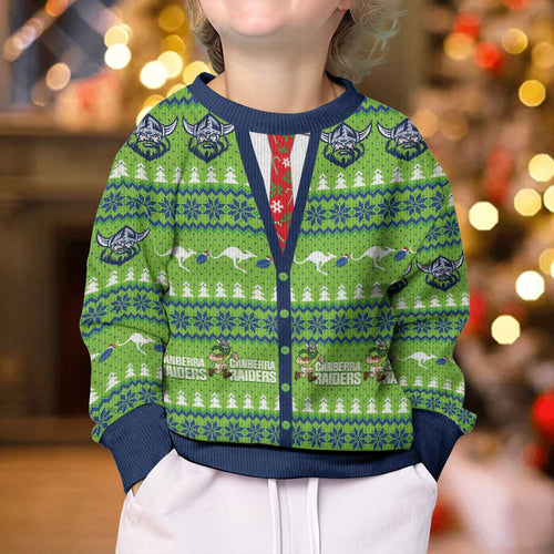 Raiders Rugby Christmas Kid Ugly Christmas Sweater Merry Xmas Canberra Cardigan Style - Aussie Hoodie