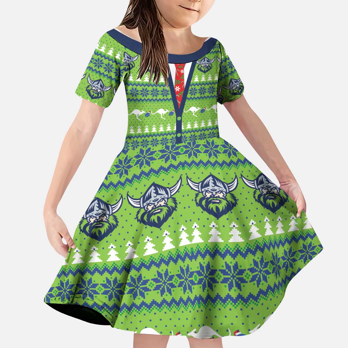 Raiders Rugby Christmas Kid Short Sleeve Dress Merry Xmas Canberra Cardigan Style - Aussie Hoodie