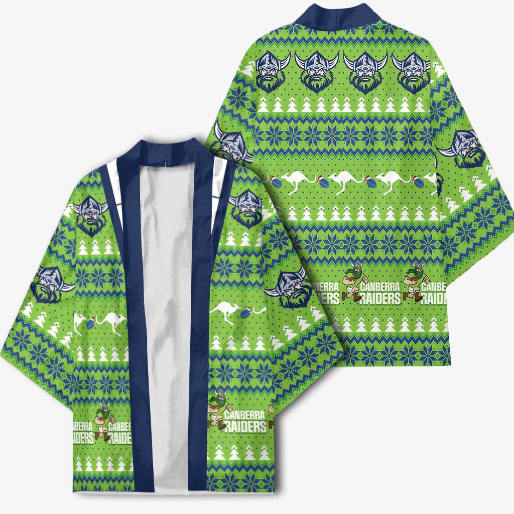 Raiders Rugby Christmas Kimono Merry Xmas Canberra Cardigan Style - Aussie Hoodie