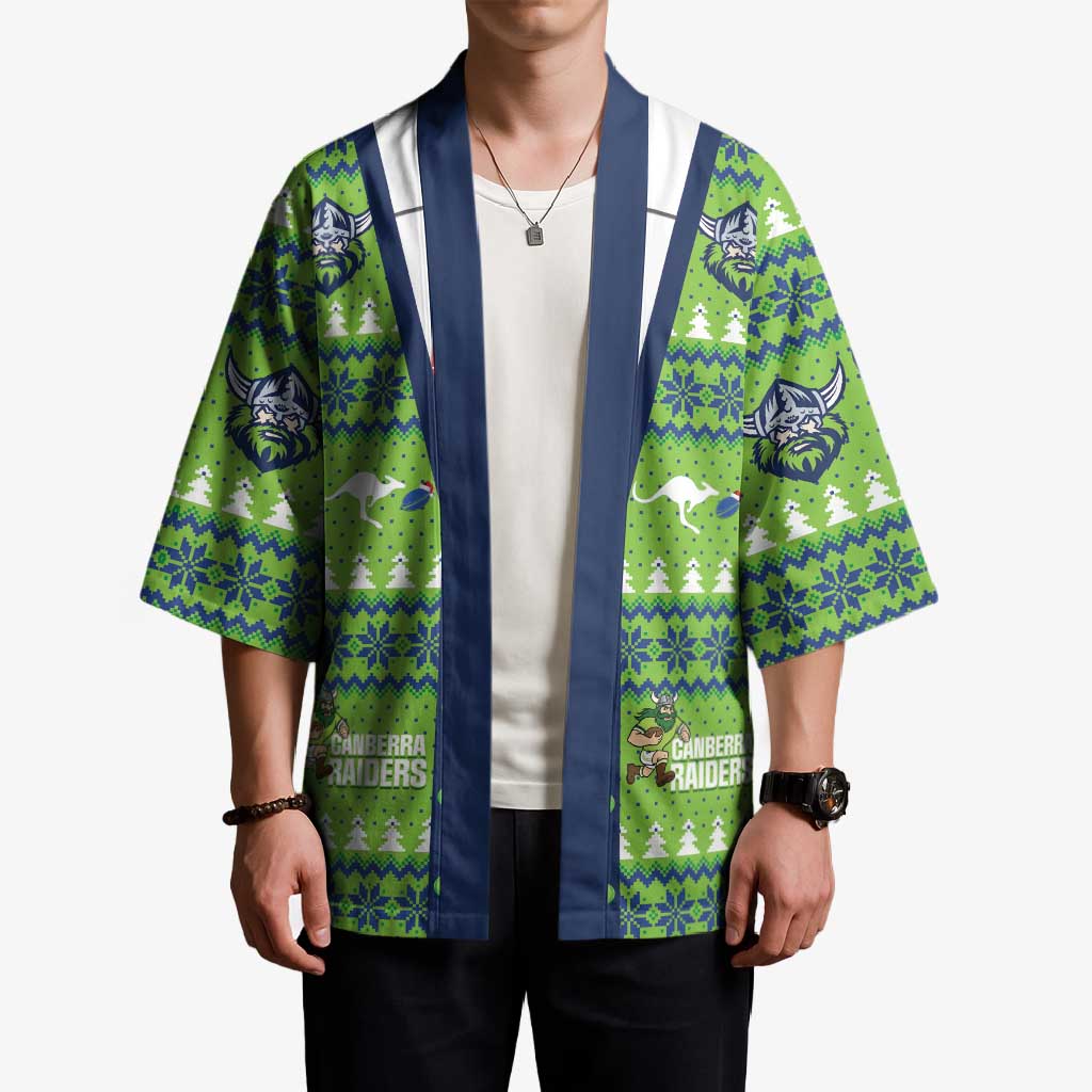 Raiders Rugby Christmas Kimono Merry Xmas Canberra Cardigan Style - Aussie Hoodie