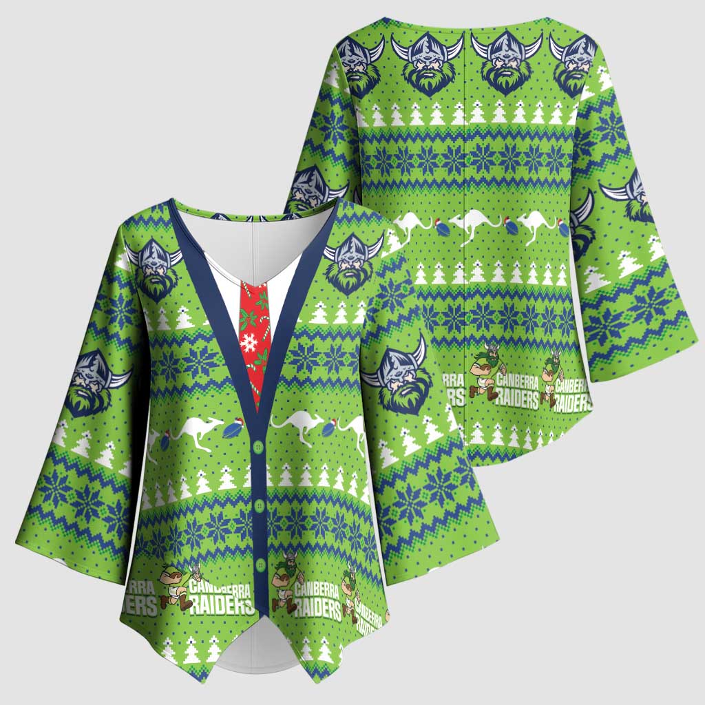 Raiders Rugby Christmas Kimono Sleeve Blouse Merry Xmas Canberra Cardigan Style - Aussie Hoodie