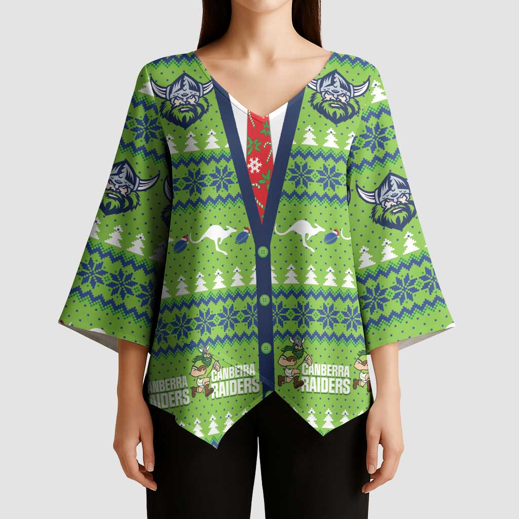 Raiders Rugby Christmas Kimono Sleeve Blouse Merry Xmas Canberra Cardigan Style - Aussie Hoodie