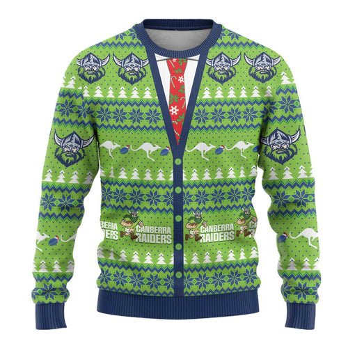 Raiders Rugby Christmas Ugly Christmas Sweater Merry Xmas Canberra Cardigan Style - Aussie Hoodie