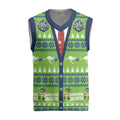 Raiders Rugby Christmas Knitted V-Neck Vest Merry Xmas Canberra Cardigan Style - Aussie Hoodie