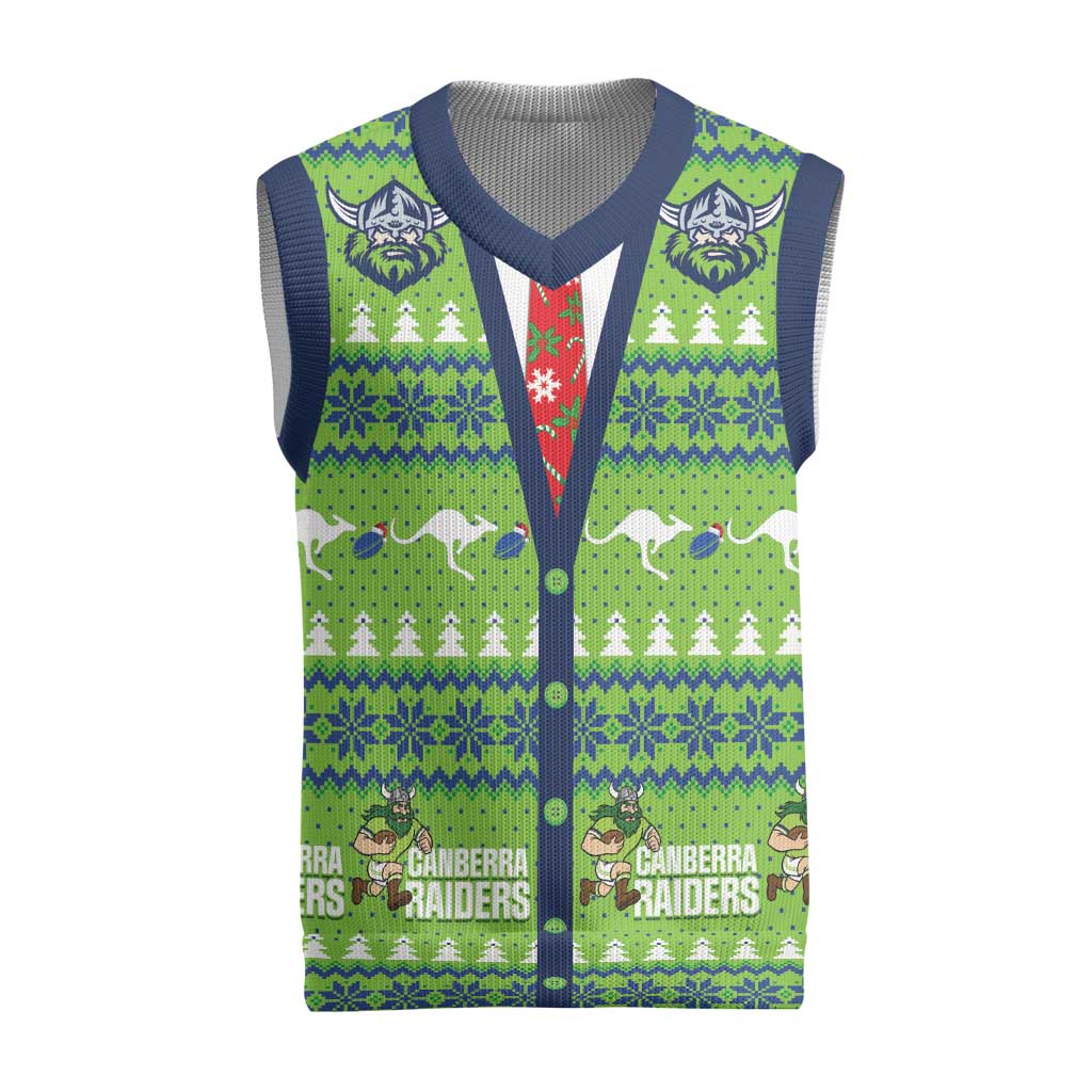Raiders Rugby Christmas Knitted V-Neck Vest Merry Xmas Canberra Cardigan Style - Aussie Hoodie
