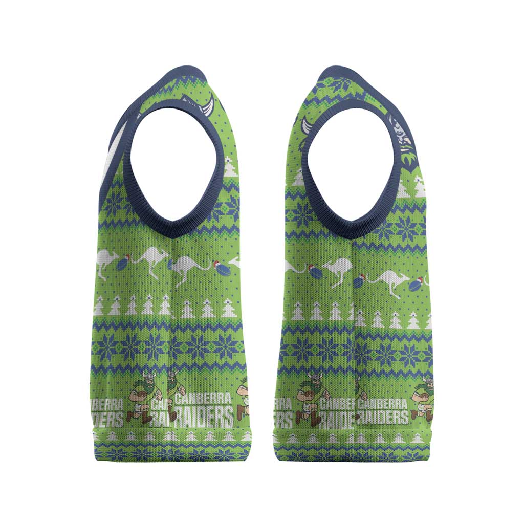 Raiders Rugby Christmas Knitted V-Neck Vest Merry Xmas Canberra Cardigan Style - Aussie Hoodie