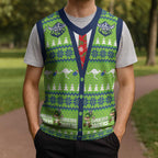 Raiders Rugby Christmas Knitted V-Neck Vest Merry Xmas Canberra Cardigan Style - Aussie Hoodie