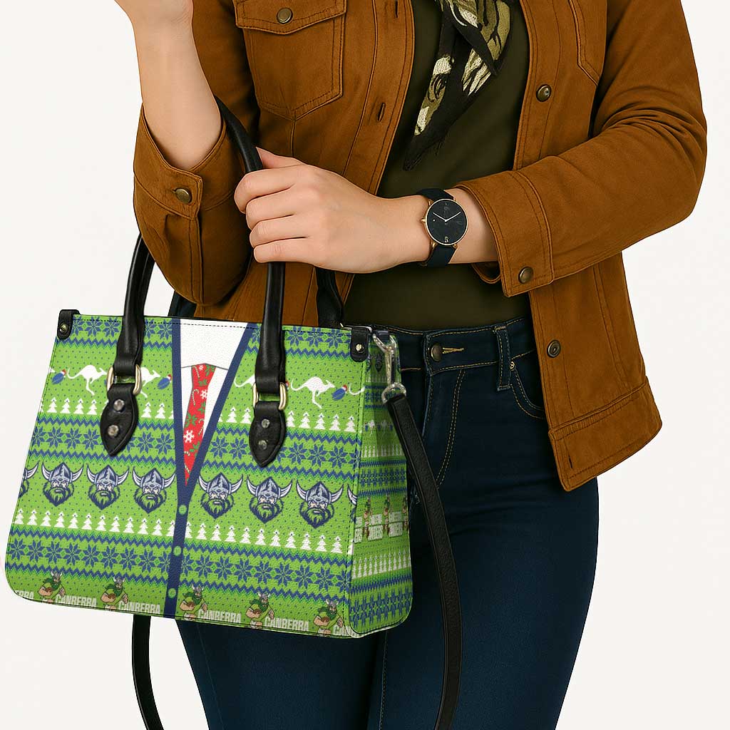 Raiders Rugby Christmas Leather Bag Merry Xmas Canberra Cardigan Style - Aussie Hoodie