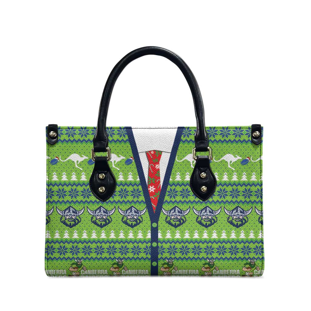 Raiders Rugby Christmas Leather Bag Merry Xmas Canberra Cardigan Style - Aussie Hoodie