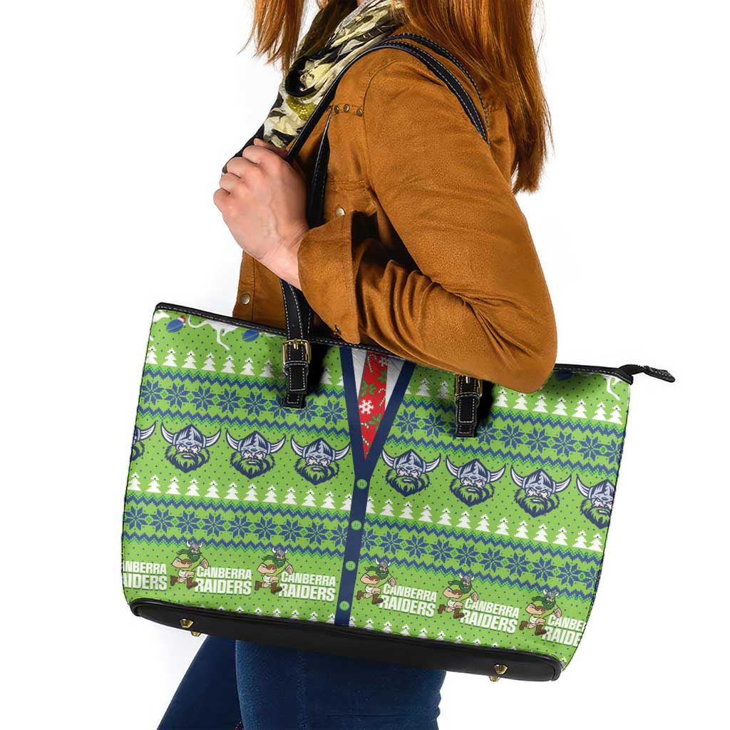Raiders Rugby Christmas Leather Tote Bag Merry Xmas Canberra Cardigan Style - Aussie Hoodie