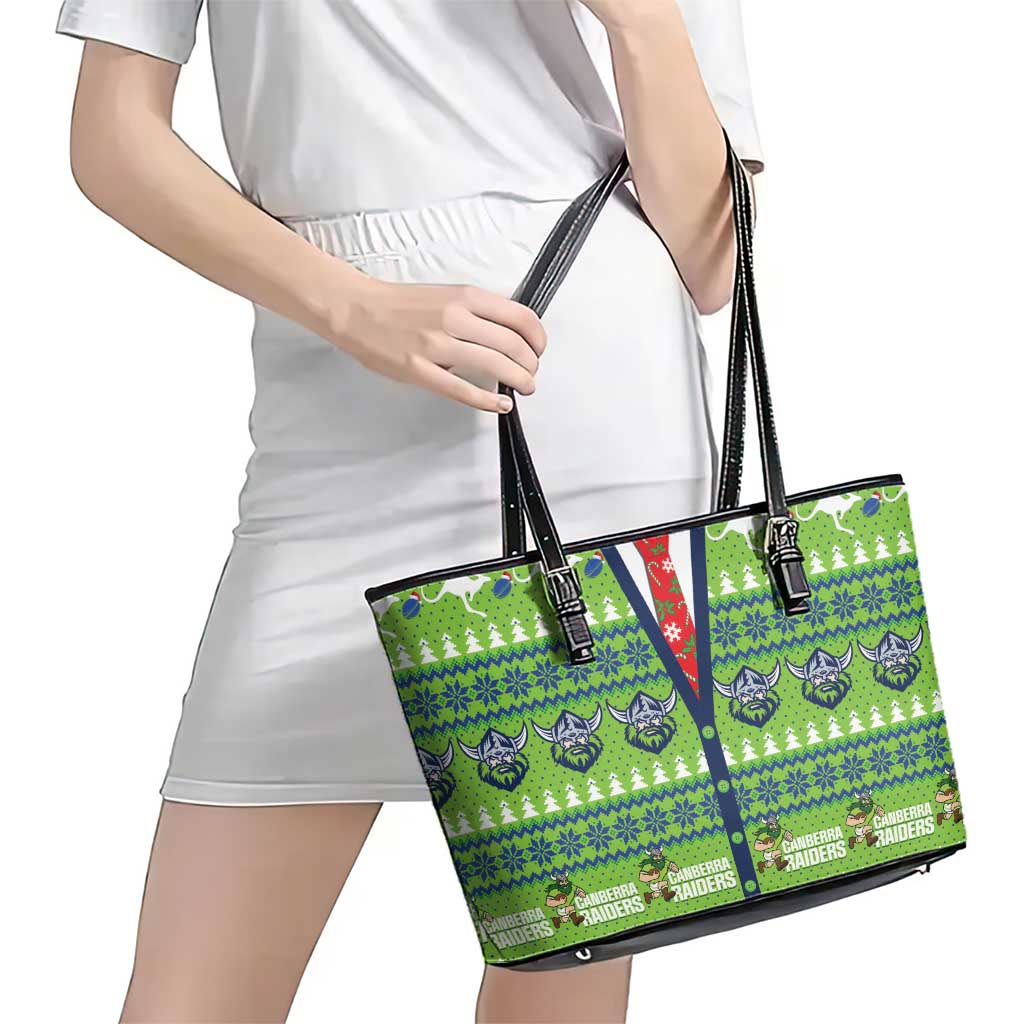 Raiders Rugby Christmas Leather Tote Bag Merry Xmas Canberra Cardigan Style - Aussie Hoodie