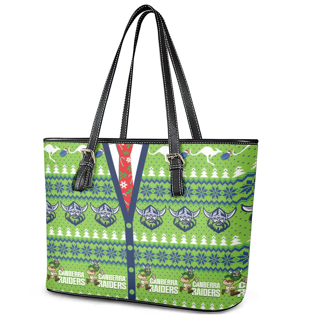 Raiders Rugby Christmas Leather Tote Bag Merry Xmas Canberra Cardigan Style - Aussie Hoodie
