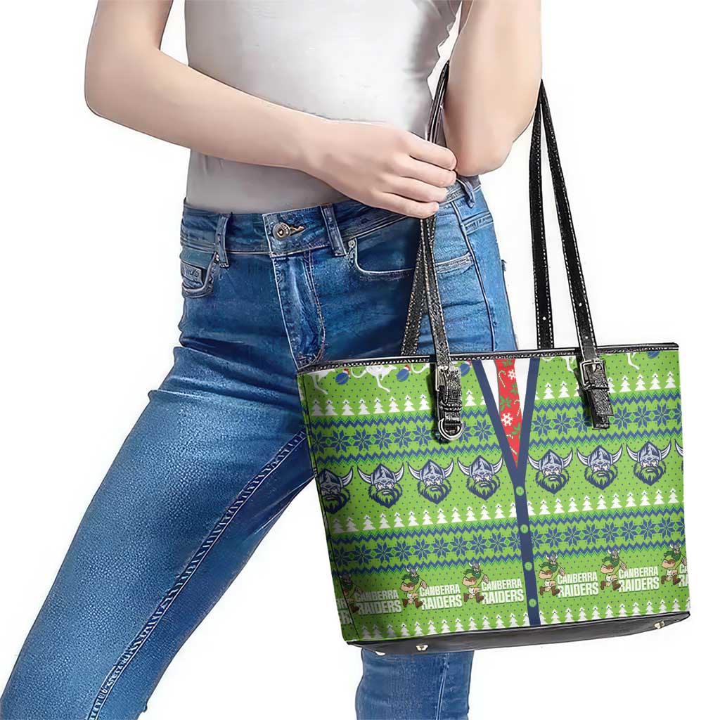 Raiders Rugby Christmas Leather Tote Bag Merry Xmas Canberra Cardigan Style - Aussie Hoodie
