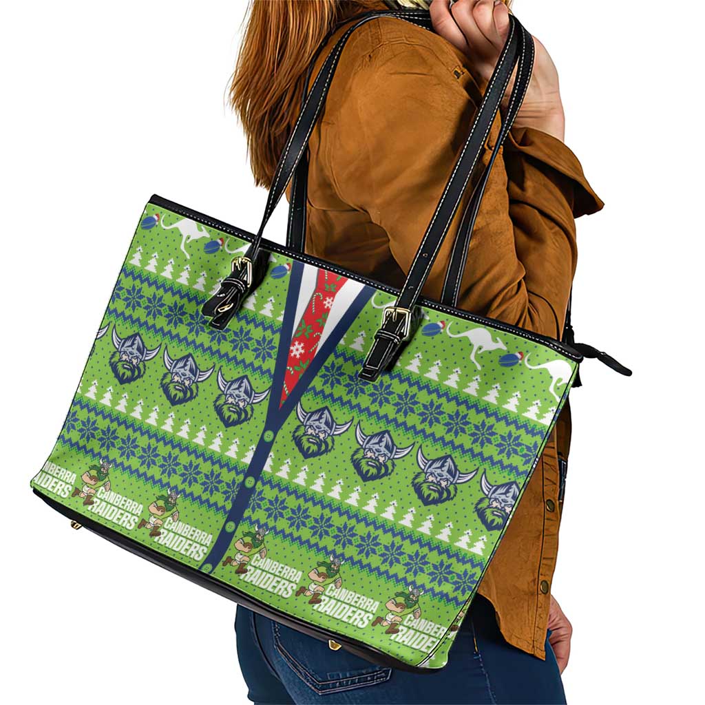 Raiders Rugby Christmas Leather Tote Bag Merry Xmas Canberra Cardigan Style - Aussie Hoodie