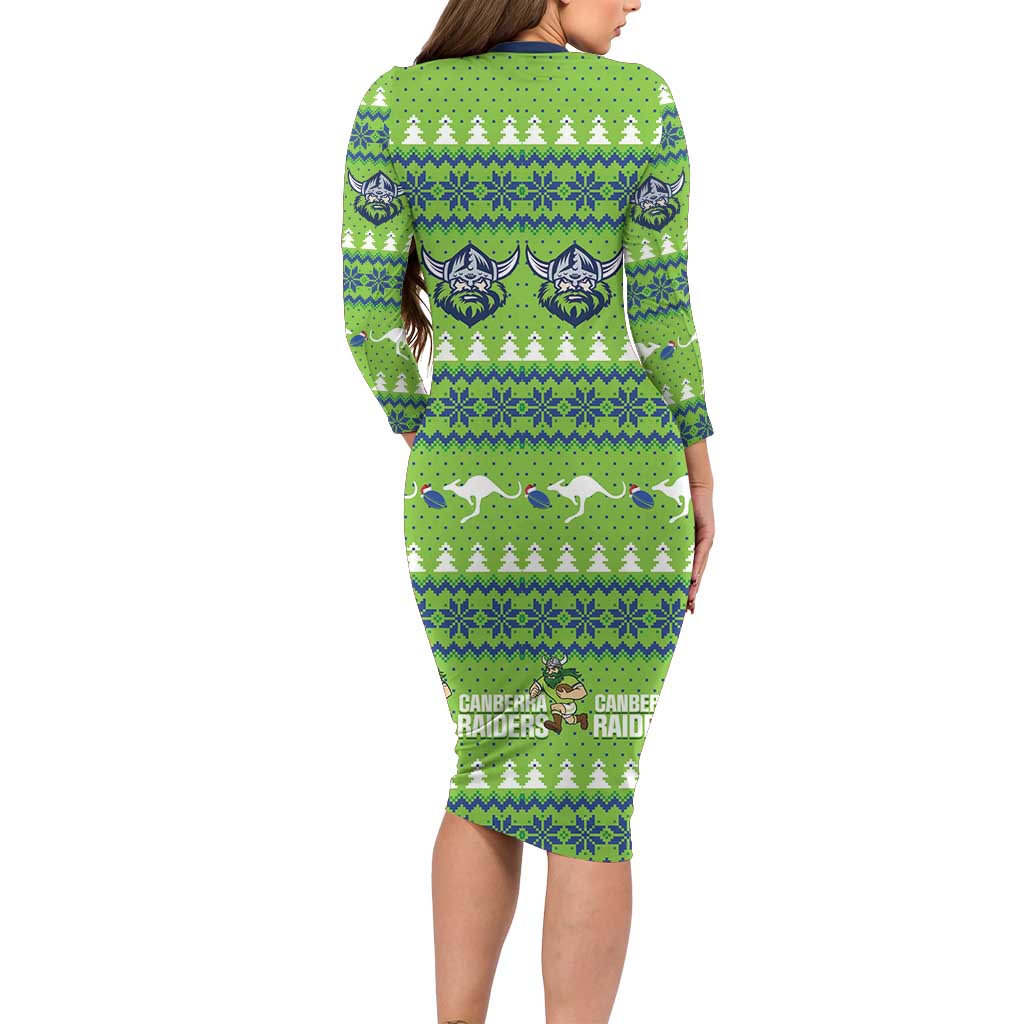 Raiders Rugby Christmas Long Sleeve Bodycon Dress Merry Xmas Canberra Cardigan Style - Aussie Hoodie