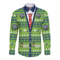 Raiders Rugby Christmas Long Sleeve Button Shirt Merry Xmas Canberra Cardigan Style - Aussie Hoodie