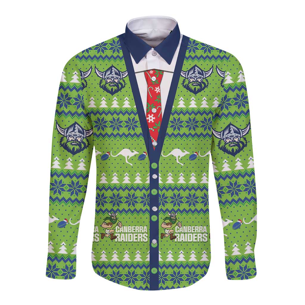 Raiders Rugby Christmas Long Sleeve Button Shirt Merry Xmas Canberra Cardigan Style - Aussie Hoodie