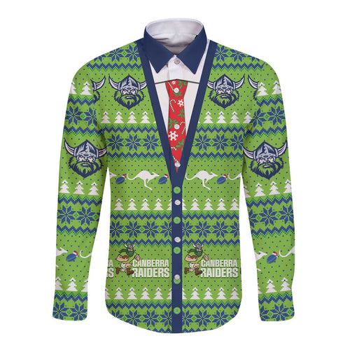 Raiders Rugby Christmas Long Sleeve Button Shirt Merry Xmas Canberra Cardigan Style - Aussie Hoodie