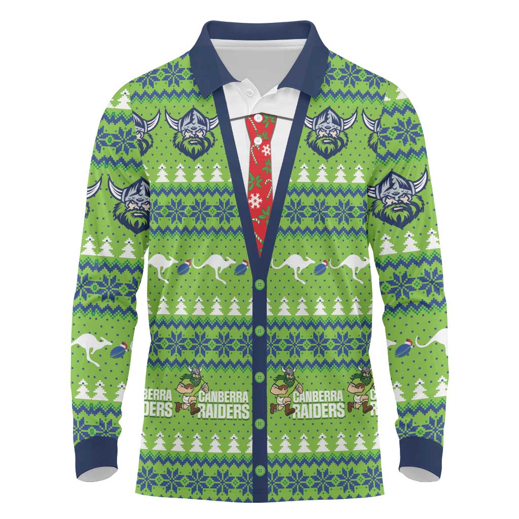 Raiders Rugby Christmas Long Sleeve Polo Shirt Merry Xmas Canberra Cardigan Style - Aussie Hoodie
