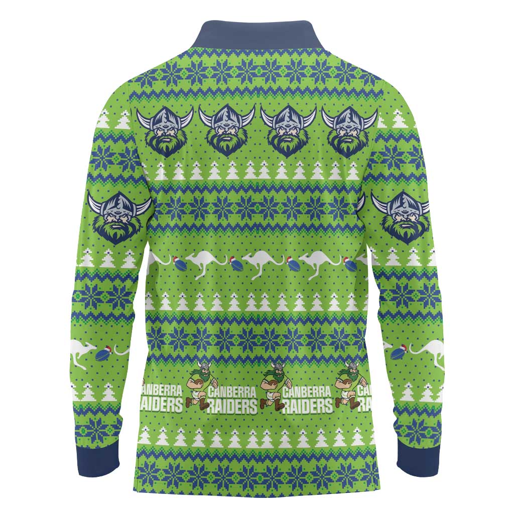 Raiders Rugby Christmas Long Sleeve Polo Shirt Merry Xmas Canberra Cardigan Style - Aussie Hoodie