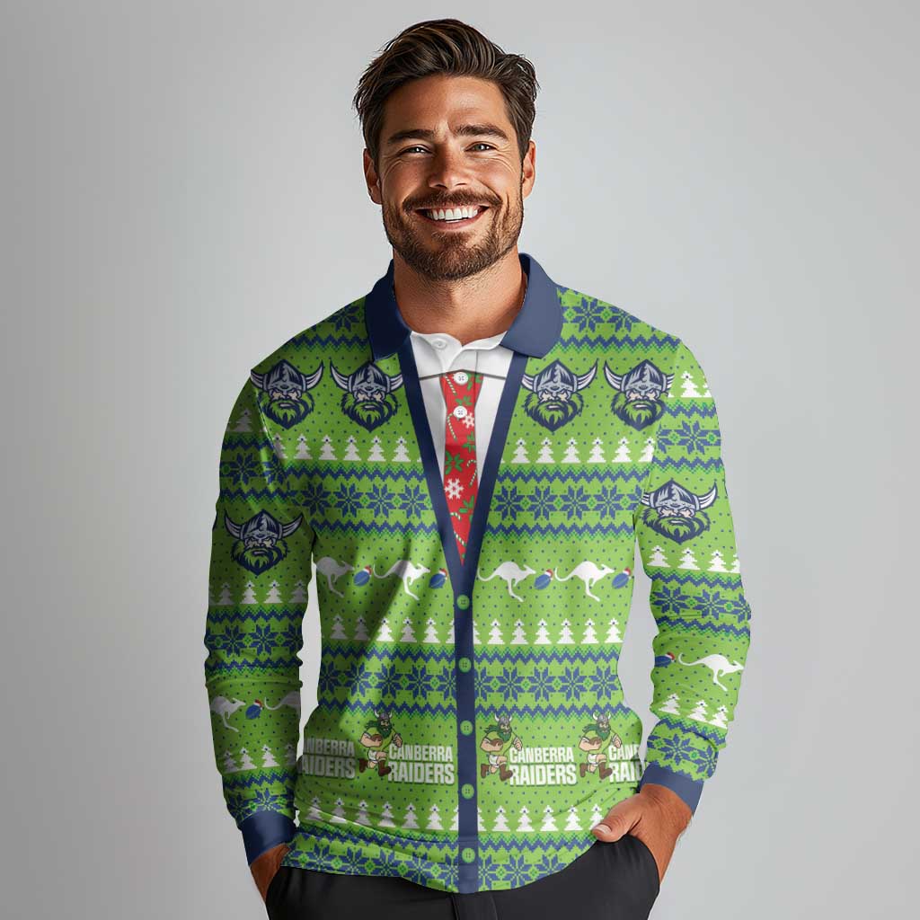 Raiders Rugby Christmas Long Sleeve Polo Shirt Merry Xmas Canberra Cardigan Style - Aussie Hoodie