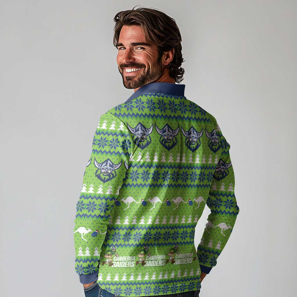 Raiders Rugby Christmas Long Sleeve Polo Shirt Merry Xmas Canberra Cardigan Style - Aussie Hoodie