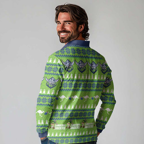 Raiders Rugby Christmas Long Sleeve Polo Shirt Merry Xmas Canberra Cardigan Style - Aussie Hoodie