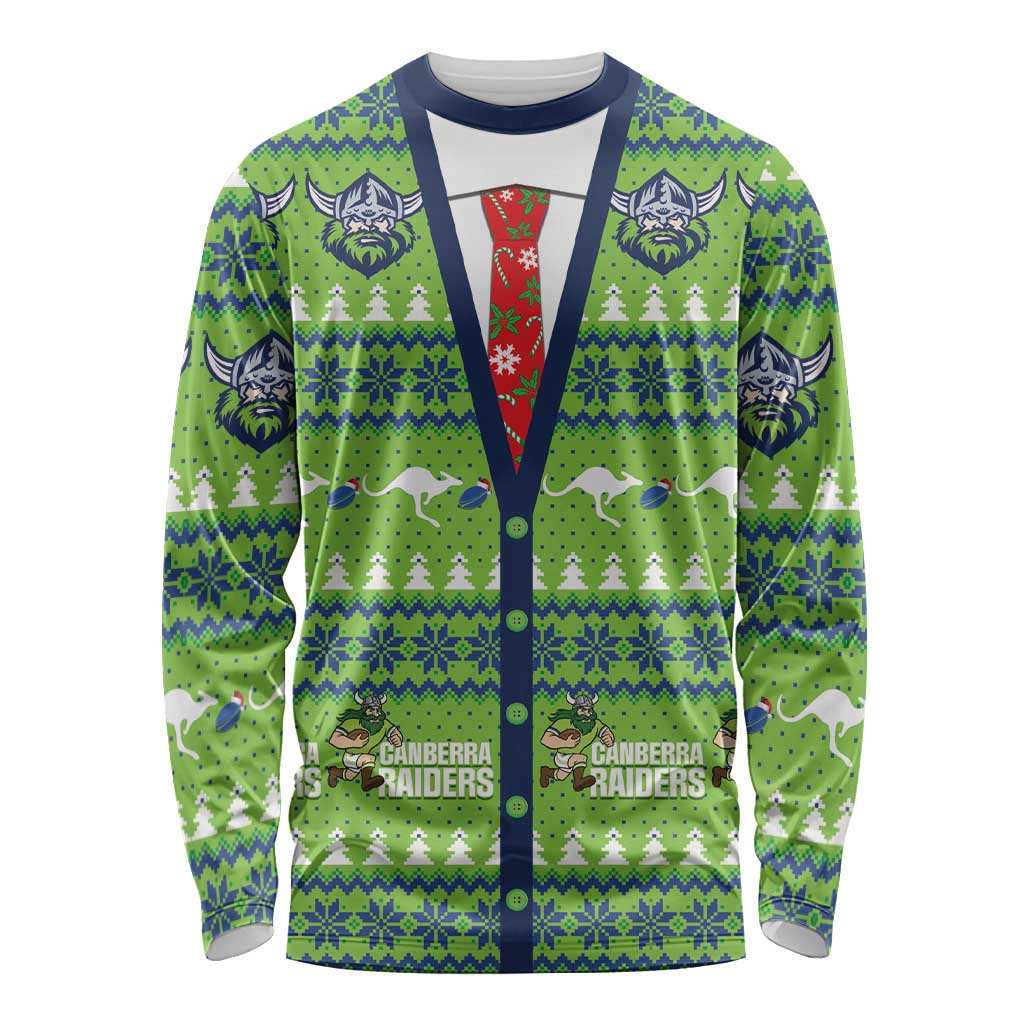 Raiders Rugby Christmas Long Sleeve Shirt Merry Xmas Canberra Cardigan Style - Aussie Hoodie