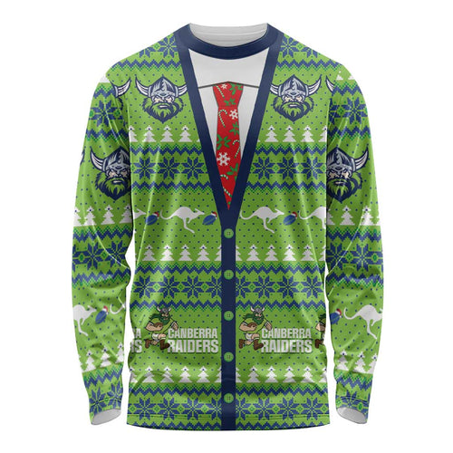 Raiders Rugby Christmas Long Sleeve Shirt Merry Xmas Canberra Cardigan Style - Aussie Hoodie