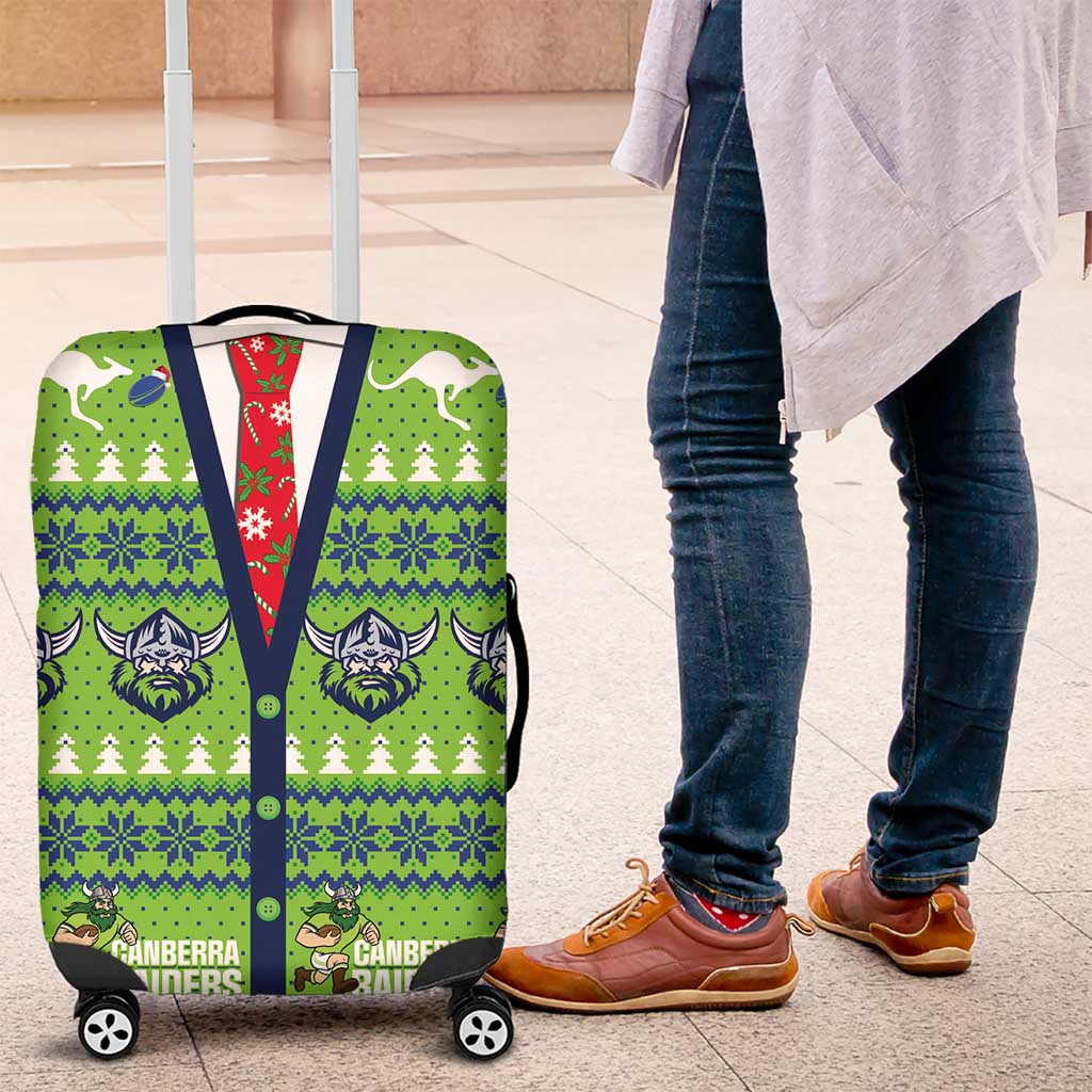 Raiders Rugby Christmas Luggage Cover Merry Xmas Canberra Cardigan Style - Aussie Hoodie