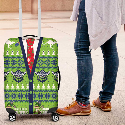 Raiders Rugby Christmas Luggage Cover Merry Xmas Canberra Cardigan Style - Aussie Hoodie