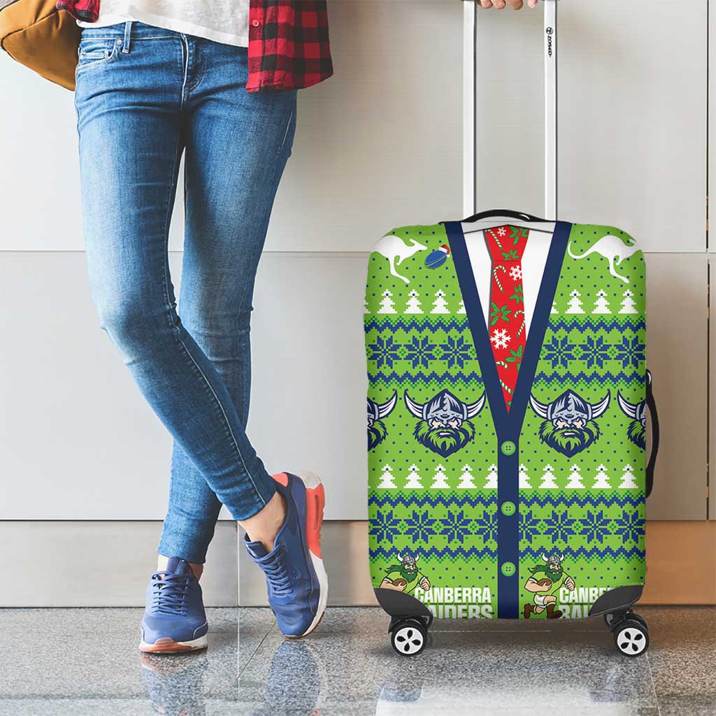 Raiders Rugby Christmas Luggage Cover Merry Xmas Canberra Cardigan Style - Aussie Hoodie