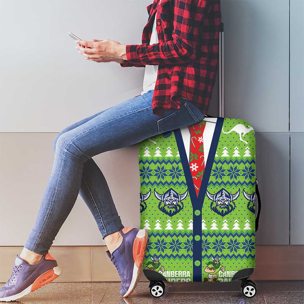 Raiders Rugby Christmas Luggage Cover Merry Xmas Canberra Cardigan Style - Aussie Hoodie