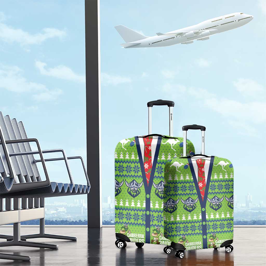 Raiders Rugby Christmas Luggage Cover Merry Xmas Canberra Cardigan Style - Aussie Hoodie