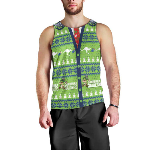 Raiders Rugby Christmas Men Tank Top Merry Xmas Canberra Cardigan Style - Aussie Hoodie