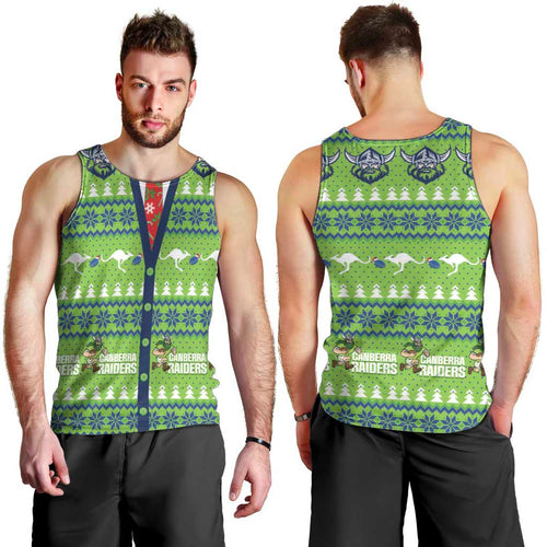 Raiders Rugby Christmas Men Tank Top Merry Xmas Canberra Cardigan Style - Aussie Hoodie