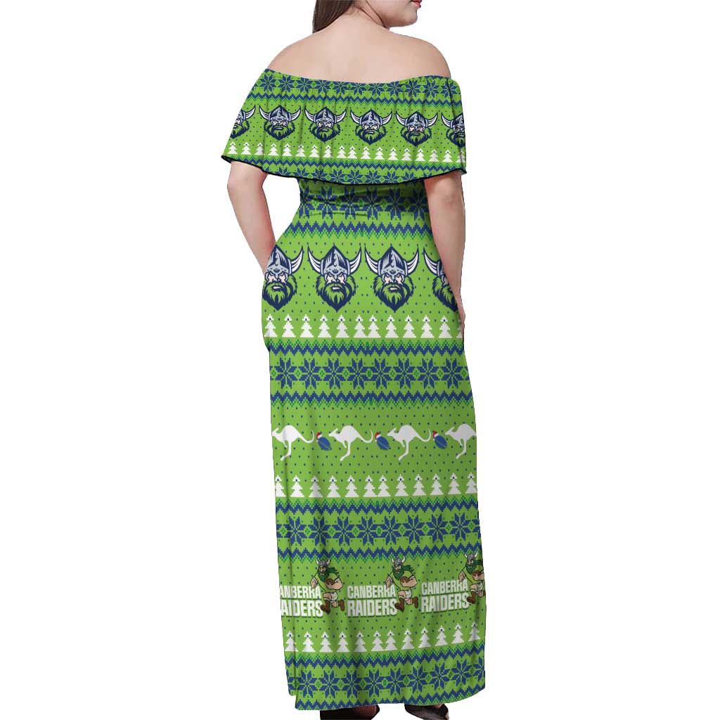Raiders Rugby Christmas Off Shoulder Maxi Dress Merry Xmas Canberra Cardigan Style - Aussie Hoodie