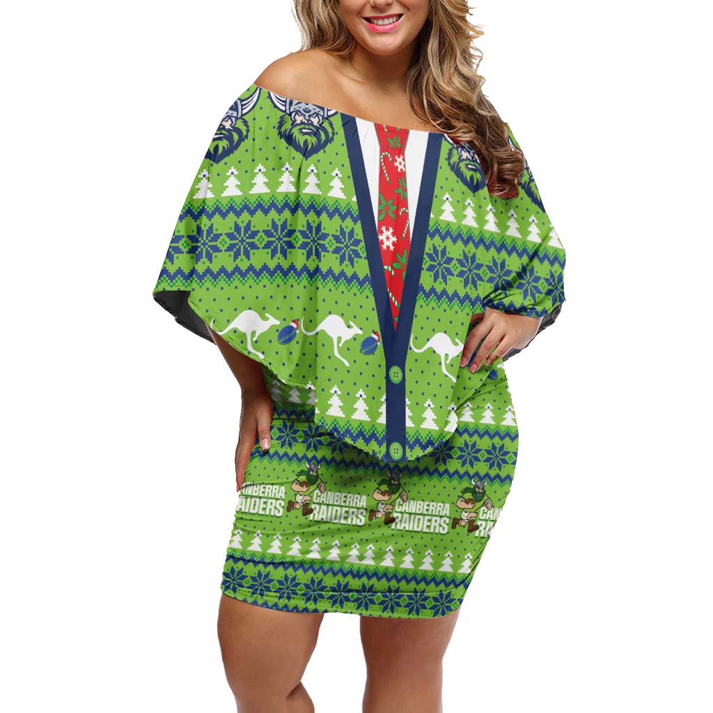 Raiders Rugby Christmas Off Shoulder Short Dress Merry Xmas Canberra Cardigan Style - Aussie Hoodie