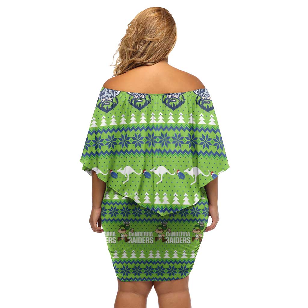 Raiders Rugby Christmas Off Shoulder Short Dress Merry Xmas Canberra Cardigan Style - Aussie Hoodie