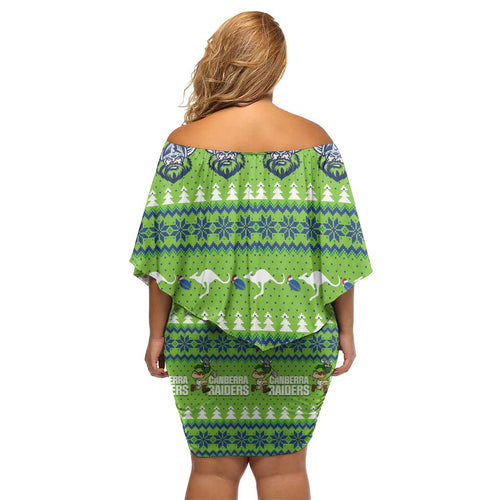 Raiders Rugby Christmas Off Shoulder Short Dress Merry Xmas Canberra Cardigan Style - Aussie Hoodie